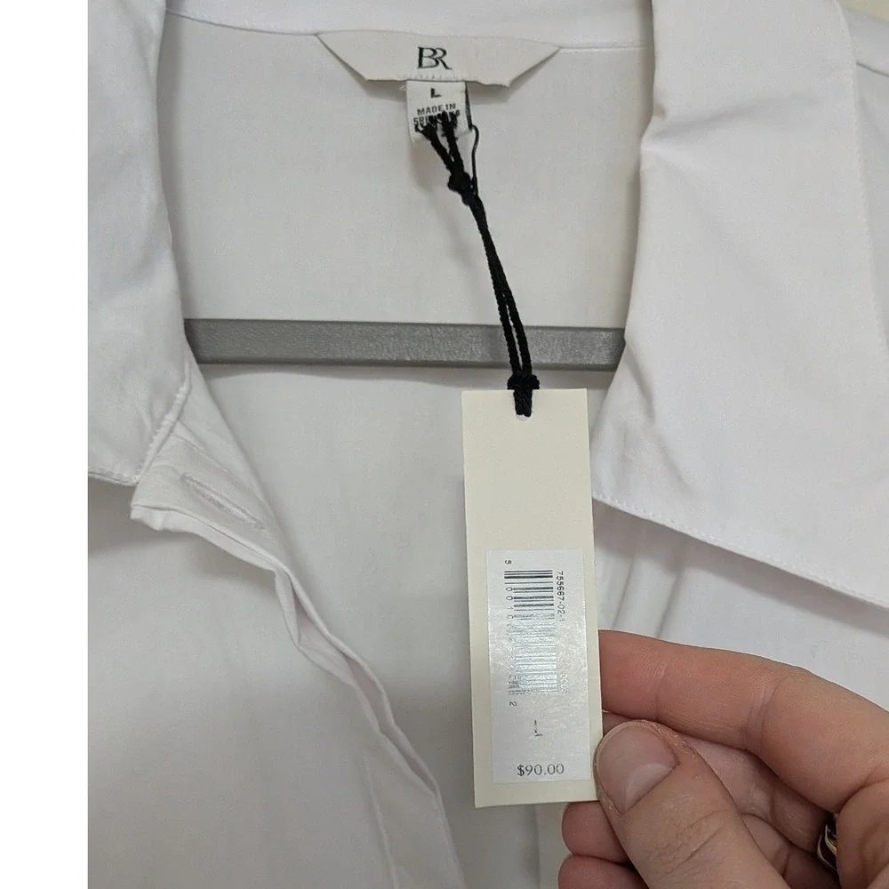 NWT Banana Republic Lish Cotton Poplin Pleated Sleeve Blouse Shirt Large